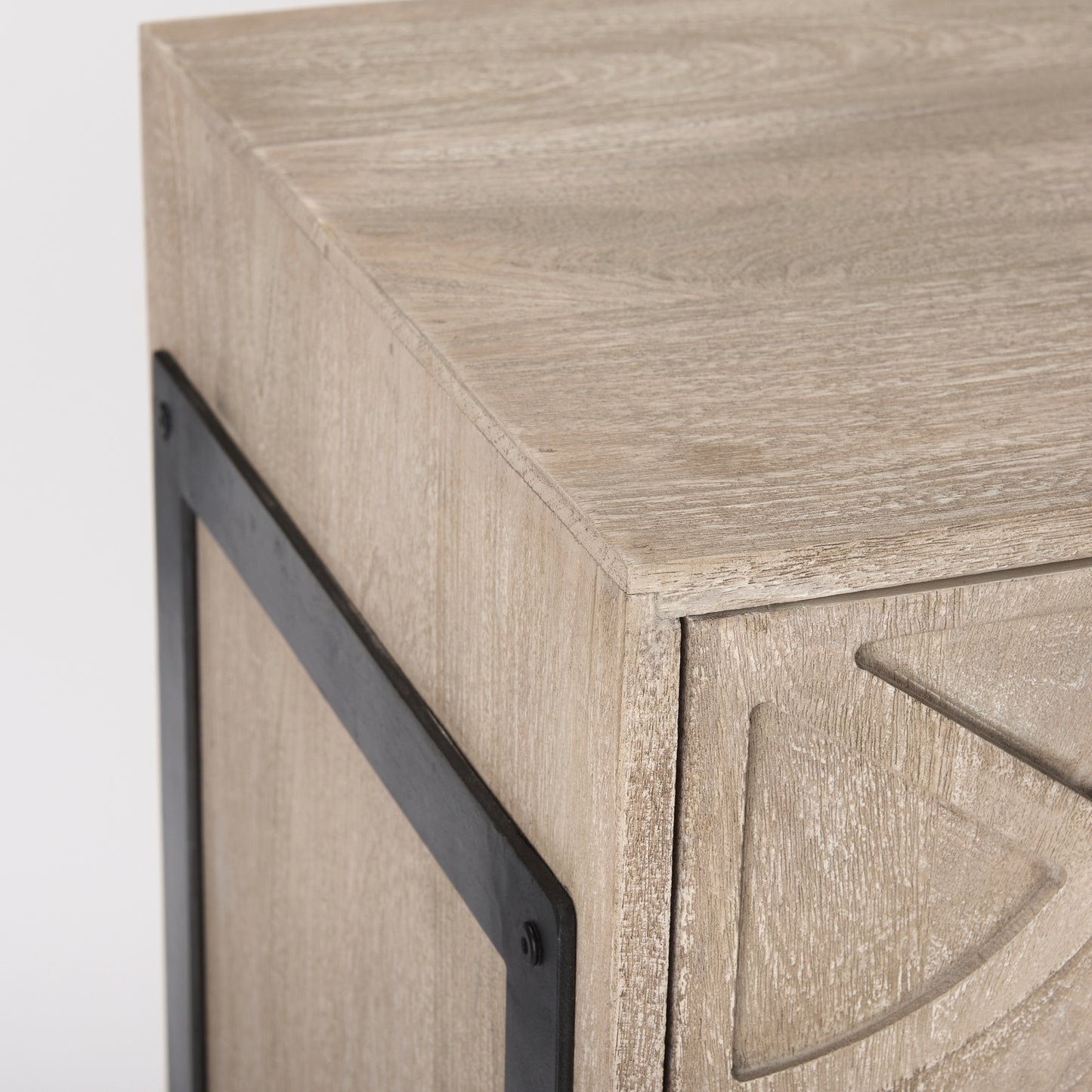 Rivien Brown Solid Wood W/Black Metal Frame 2 Door Accent Cabinet