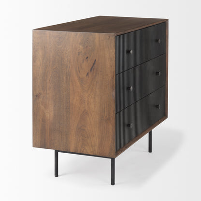 Grace 35.5L x 18.0W x 31.0H Medium Brown Wood W/Black Metal Frame 3 Drawer Accent Cabinet