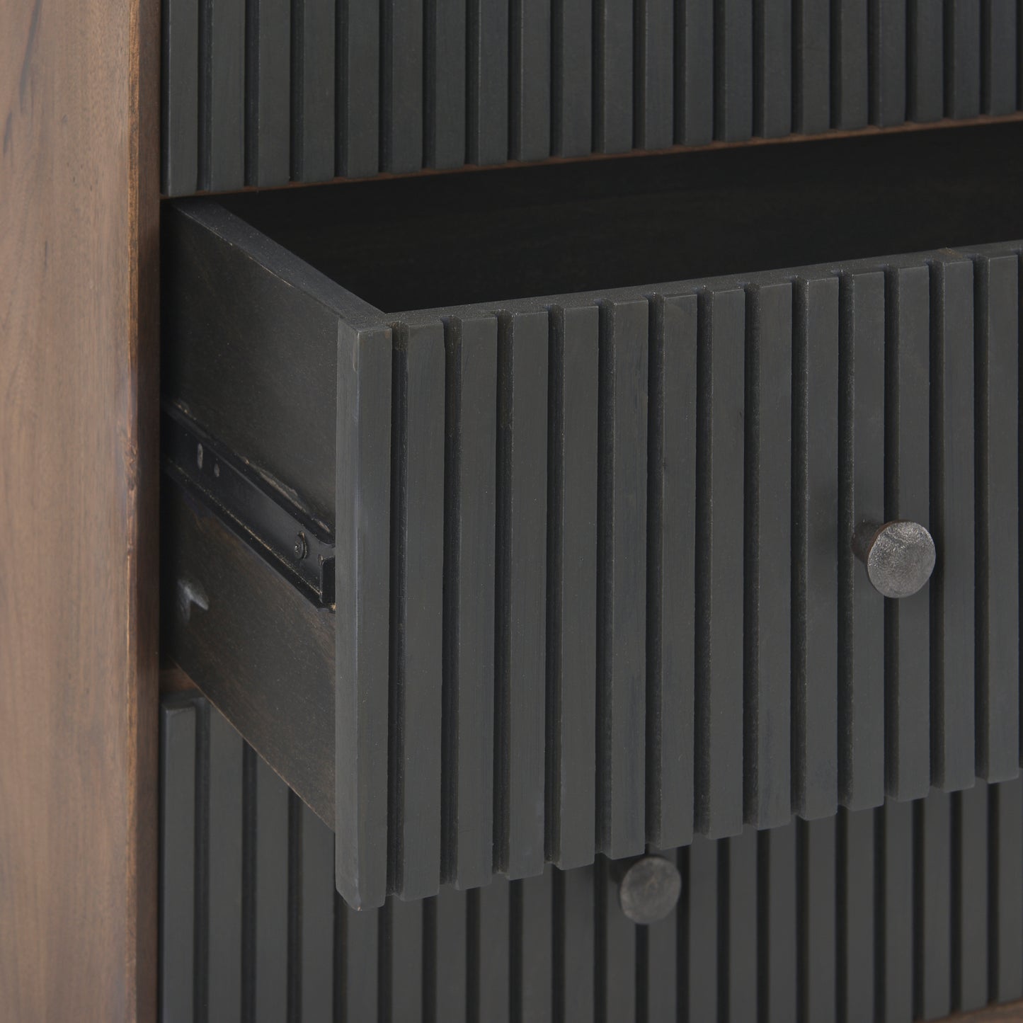 Grace 35.5L x 18.0W x 31.0H Medium Brown Wood W/Black Metal Frame 3 Drawer Accent Cabinet