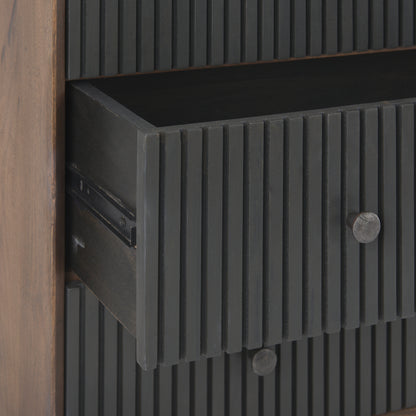 Grace 35.5L x 18.0W x 31.0H Medium Brown Wood W/Black Metal Frame 3 Drawer Accent Cabinet