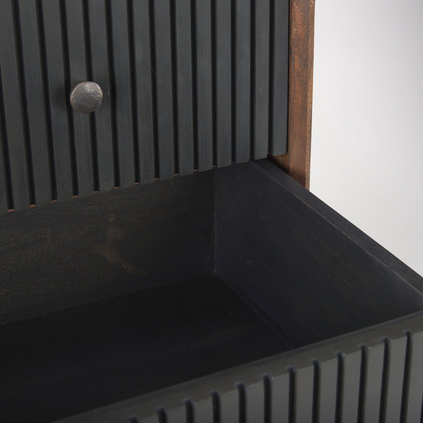 Grace 35.5L x 18.0W x 31.0H Medium Brown Wood W/Black Metal Frame 3 Drawer Accent Cabinet