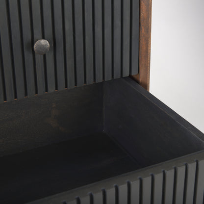 Grace 35.5L x 18.0W x 31.0H Medium Brown Wood W/Black Metal Frame 3 Drawer Accent Cabinet