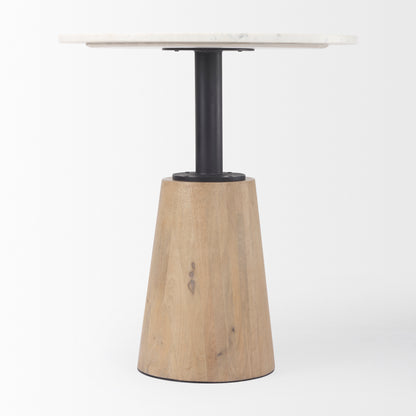 Maxwell 32" Round White Marble Tabletop w/ Blonde Wood & Black Metal Accent Pedestal Bistro Table