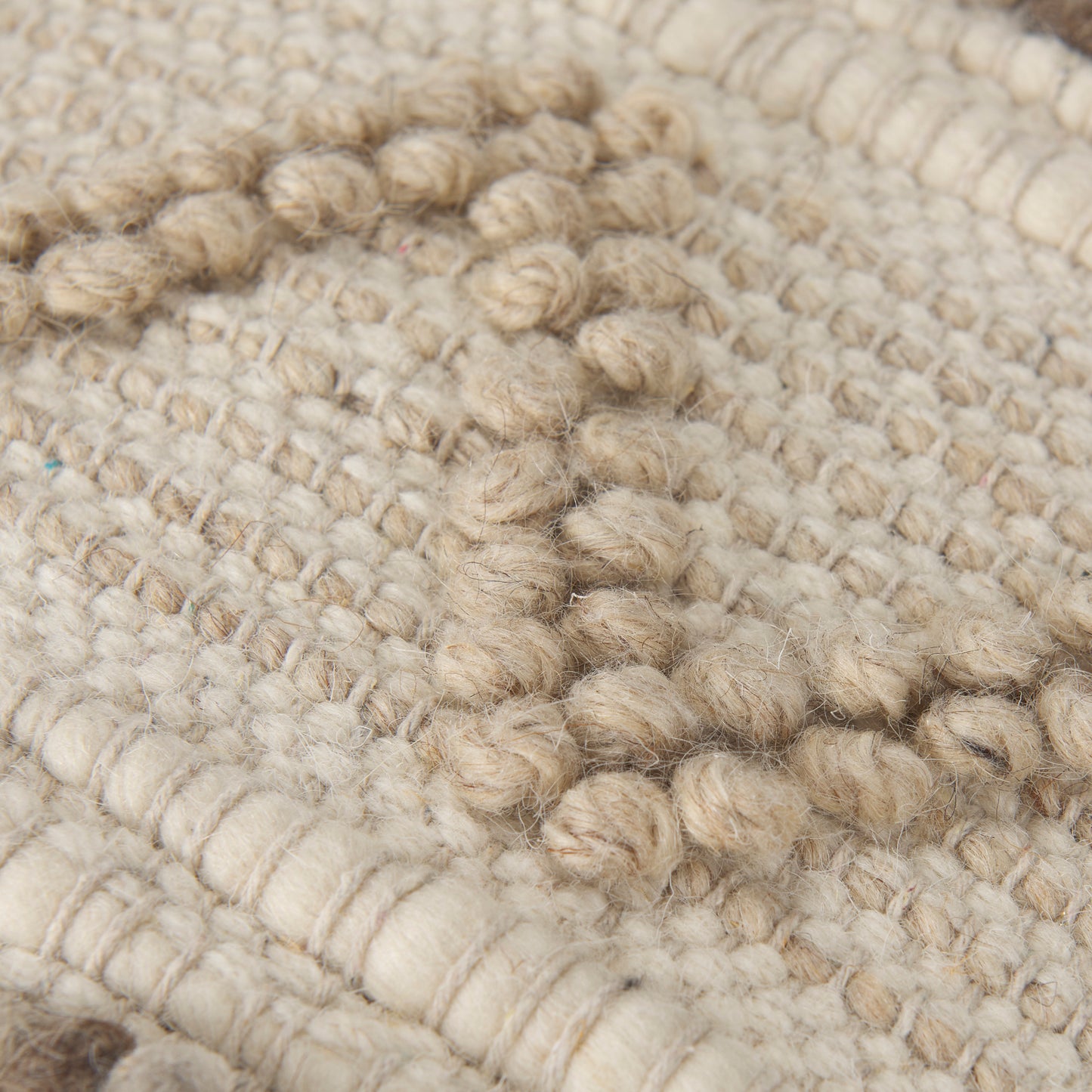 Caela Beige/Brown Wool, Cotton and Felt Popcorn Stitch Square Pouf