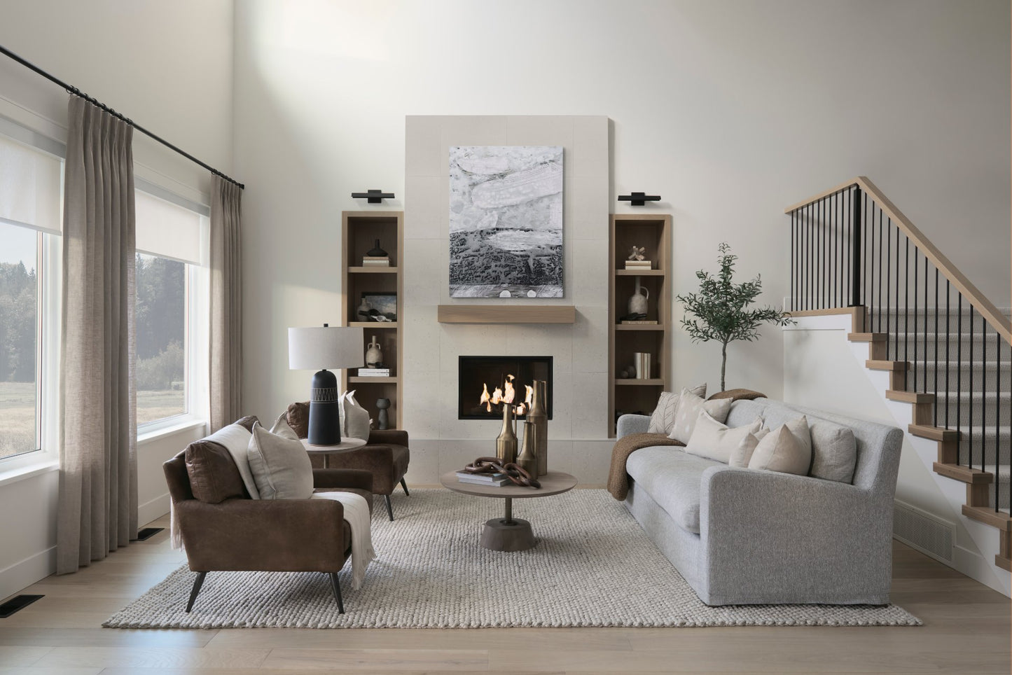 Maxwell 20" Round Light Brown Wood w/ Gold Metal Pedestal Side Table