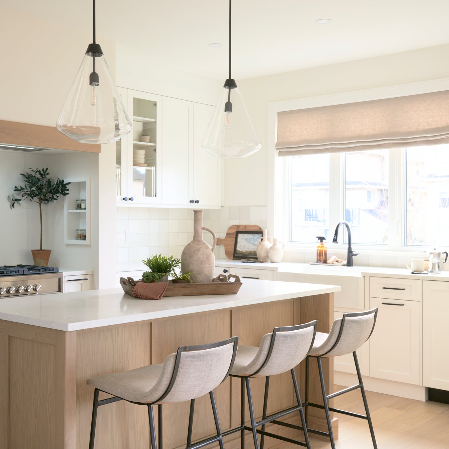 Kavalan 33.5" Total Height Beige Upholstered Seat Gray Metal Frame Counter Stool