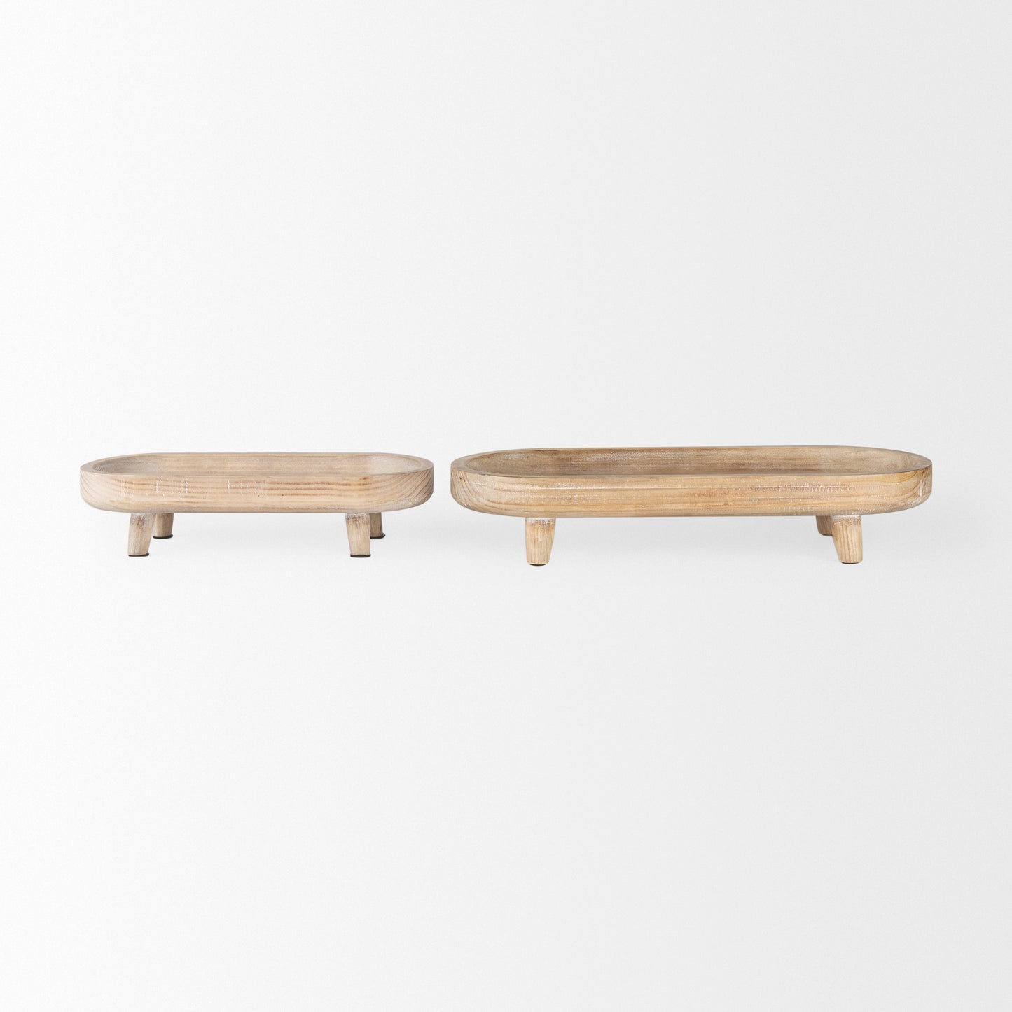 Carver Set of 2 Oblong White Washed Wood Footed Trays