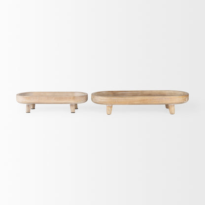 Carver Set of 2 Oblong White Washed Wood Footed Trays
