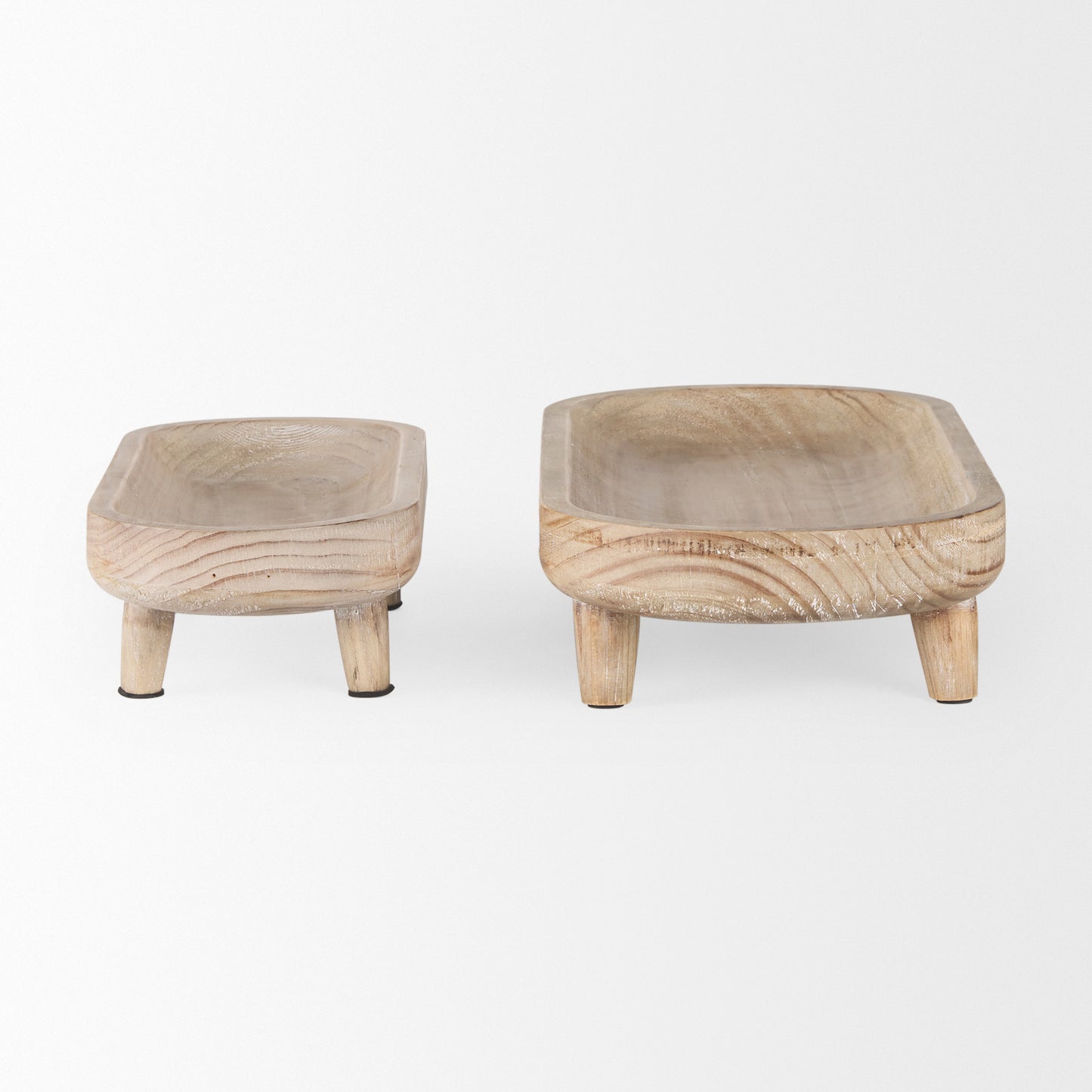Carver Set of 2 Oblong White Washed Wood Footed Trays