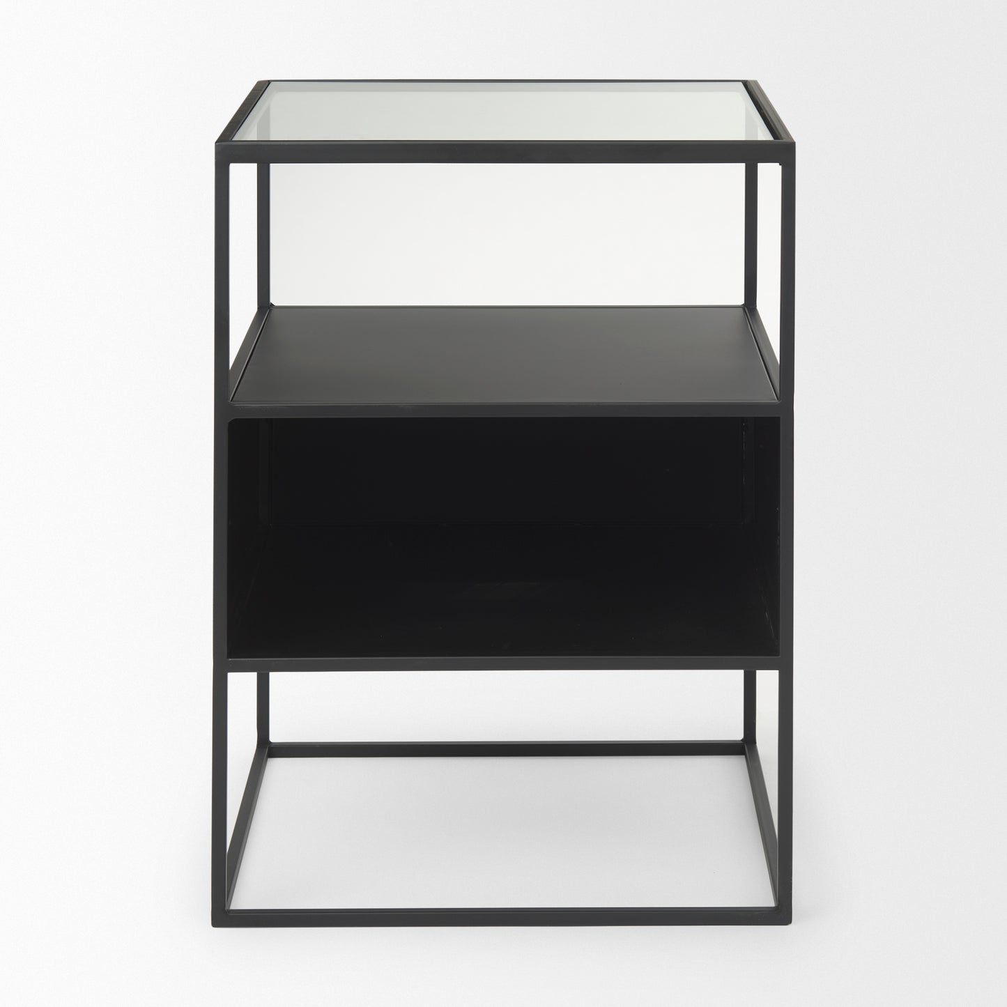 Samson 15.7L x 15.7W x 21.3H Side Table Matte Black Metal and Glass