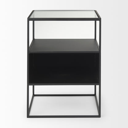 Samson 15.7L x 15.7W x 21.3H Side Table Matte Black Metal and Glass