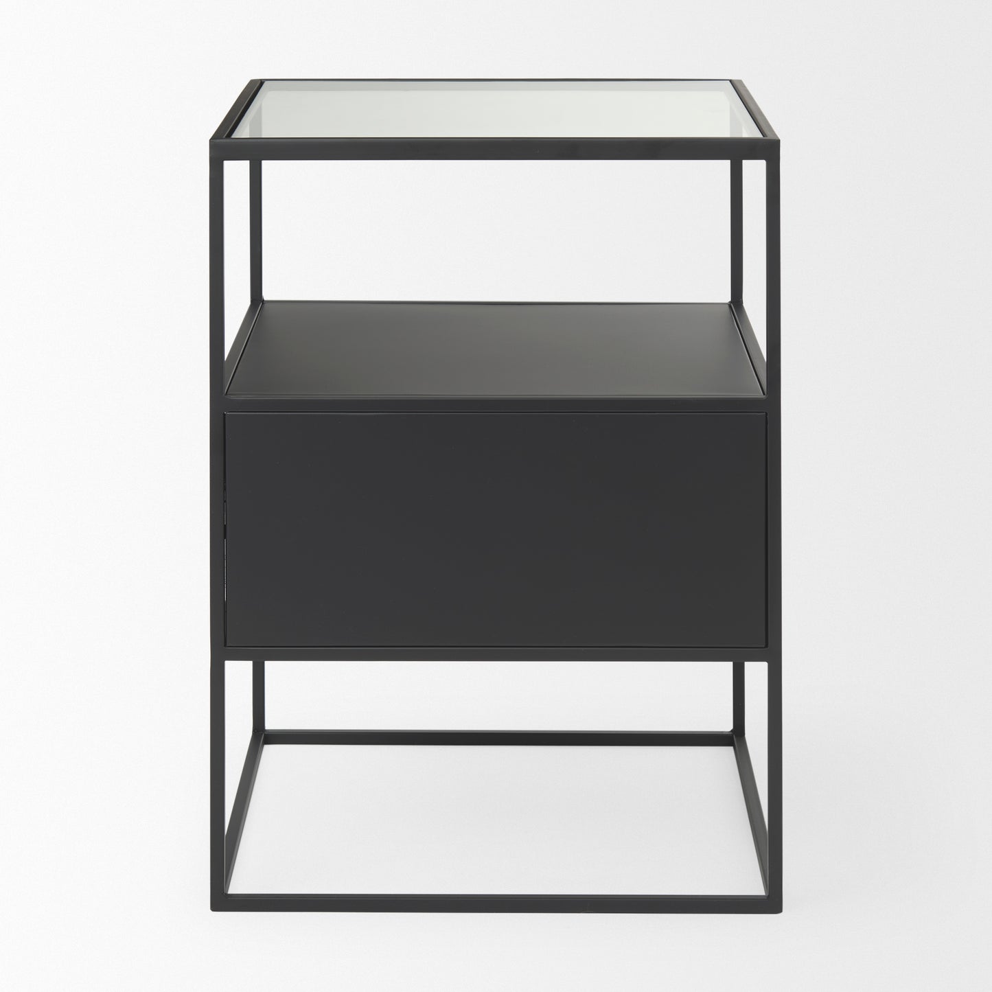 Samson 15.7L x 15.7W x 21.3H Side Table Matte Black Metal and Glass
