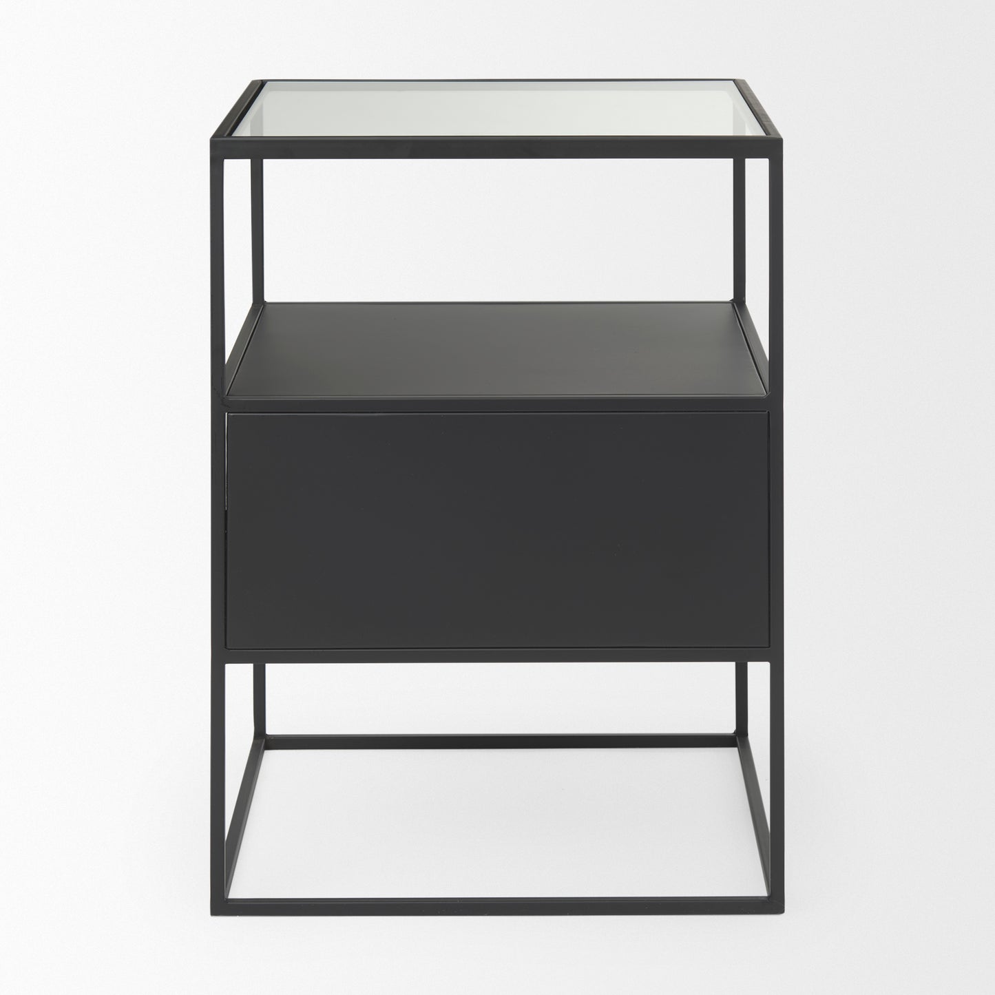 Samson 15.7L x 15.7W x 21.3H Side Table Matte Black Metal and Glass