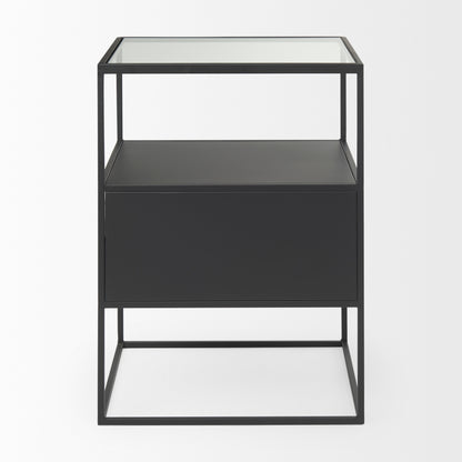 Samson 15.7L x 15.7W x 21.3H Side Table Matte Black Metal and Glass