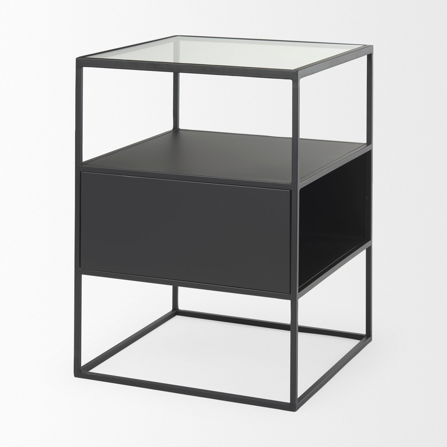 Samson 15.7L x 15.7W x 21.3H Side Table Matte Black Metal and Glass