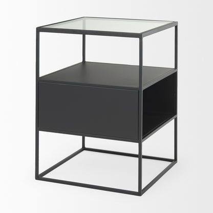 Samson 15.7L x 15.7W x 21.3H Side Table Matte Black Metal and Glass