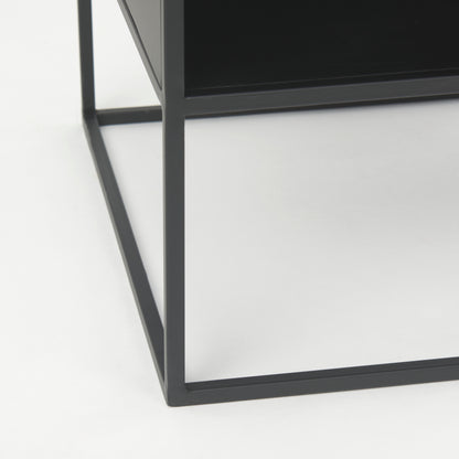 Samson 15.7L x 15.7W x 21.3H Side Table Matte Black Metal and Glass