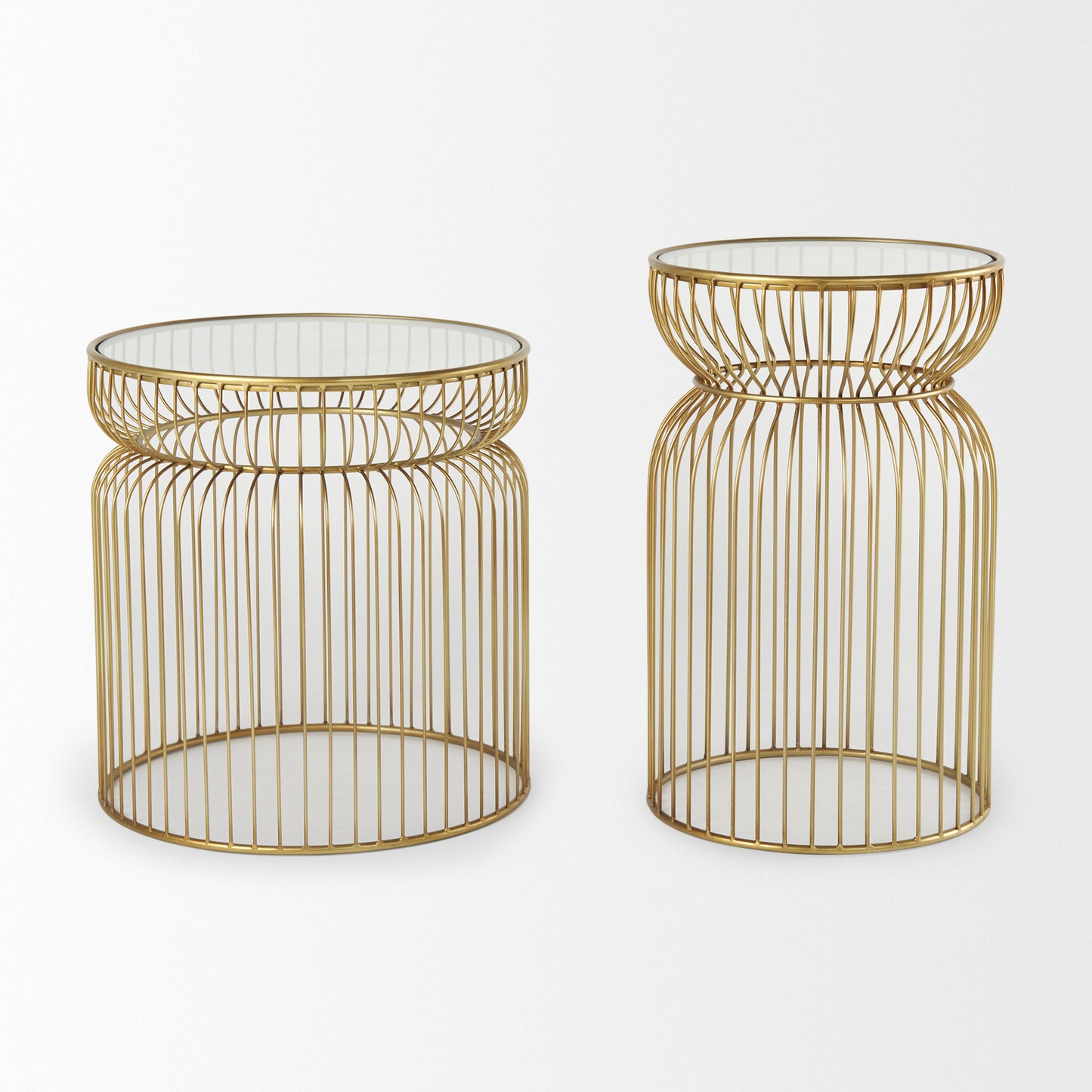 Shani Set of 2 Round, Gold Metal w/ Glass Accent Tables