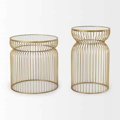 Shani Set of 2 Round, Gold Metal w/ Glass Accent Tables