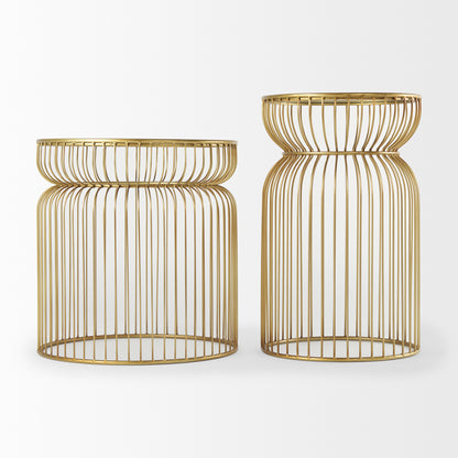 Shani Set of 2 Round, Gold Metal w/ Glass Accent Tables