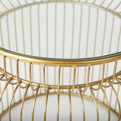 Shani Set of 2 Round, Gold Metal w/ Glass Accent Tables