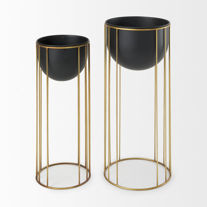 Danica Set of 2 Matte Black Metal Plant Stands