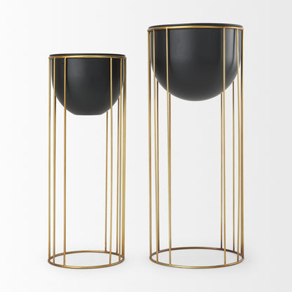 Danica Set of 2 Matte Black Metal Plant Stands