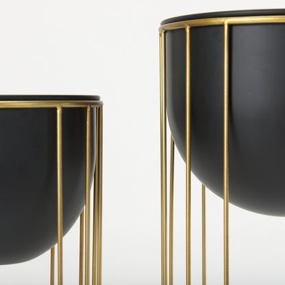 Danica Set of 2 Matte Black Metal Plant Stands