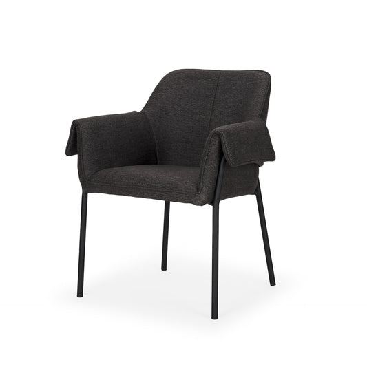 Brently Dining Chair w/ Gray Fabric & Matte Black Metal Legs