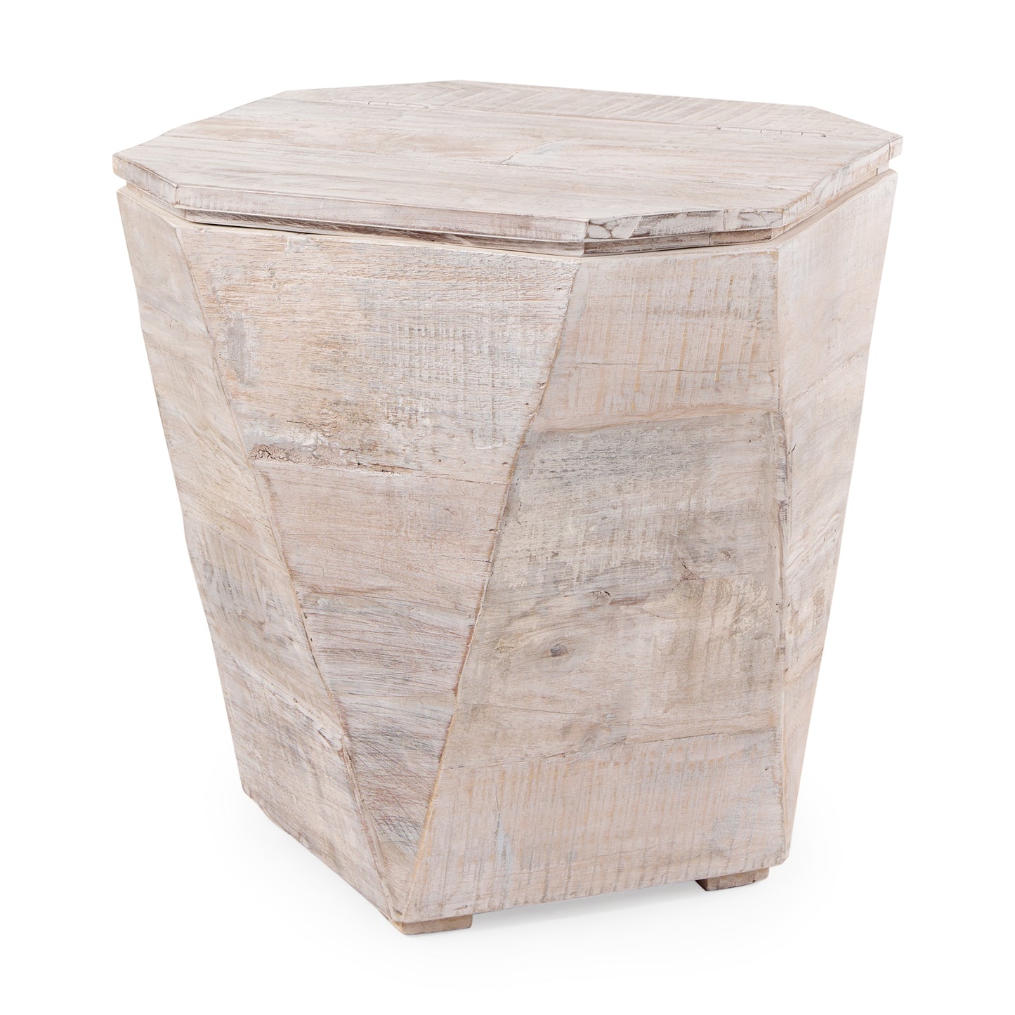 Esagono Octagonal Reclaimed Wood End/Side Table w/ Storage