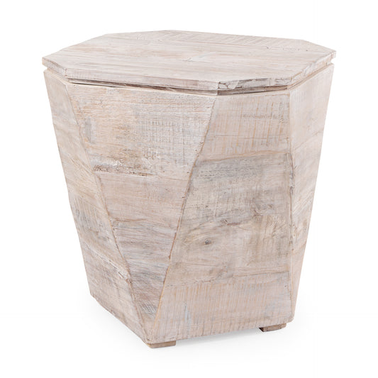 Esagono Octagonal Reclaimed Wood End/Side Table w/ Storage