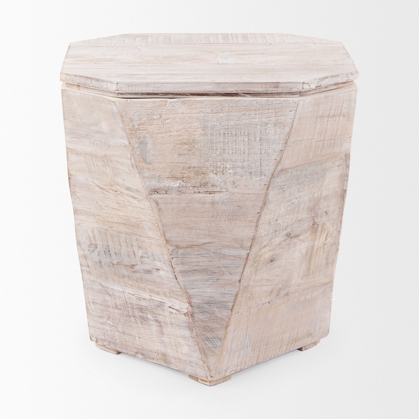 Esagono Octagonal Reclaimed Wood End/Side Table w/ Storage