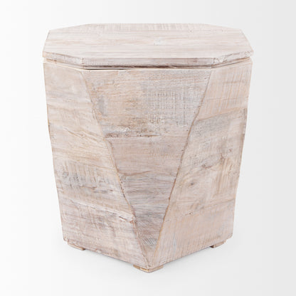 Esagono Octagonal Reclaimed Wood End/Side Table w/ Storage