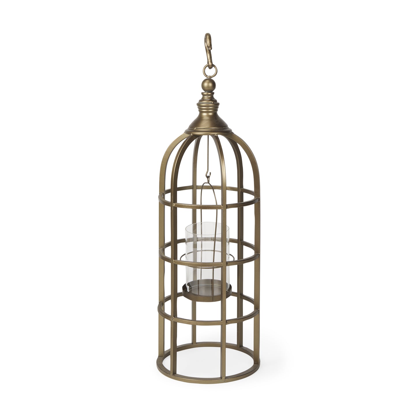 Gerson II Small Cage-Style Gold Metal Candle Holder Lantern