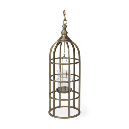 Gerson II Small Cage-Style Gold Metal Candle Holder Lantern