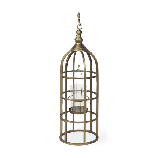 Gerson II Small Cage-Style Gold Metal Candle Holder Lantern