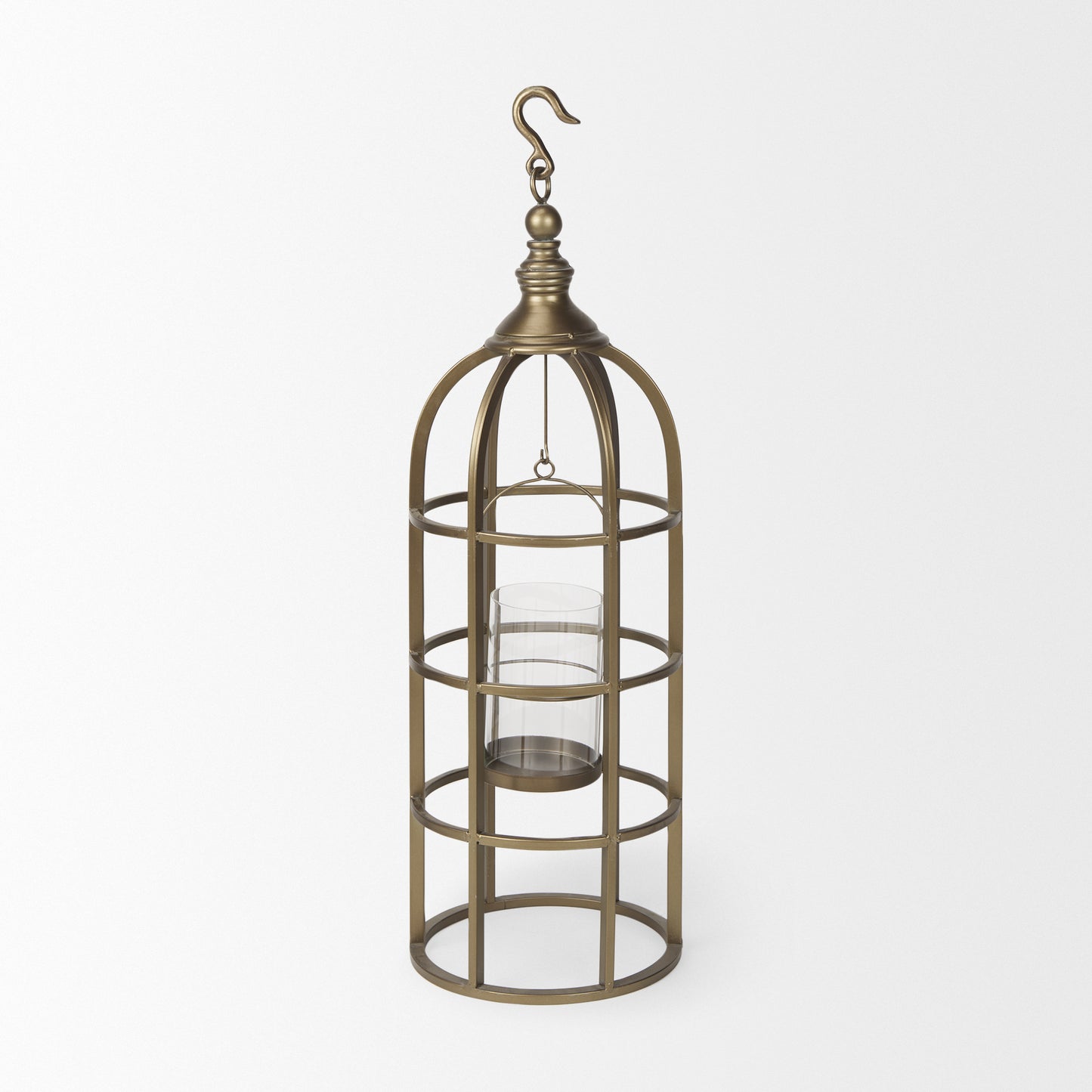 Gerson II Small Cage-Style Gold Metal Candle Holder Lantern