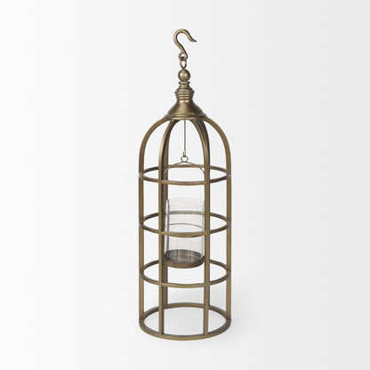 Gerson II Small Cage-Style Gold Metal Candle Holder Lantern