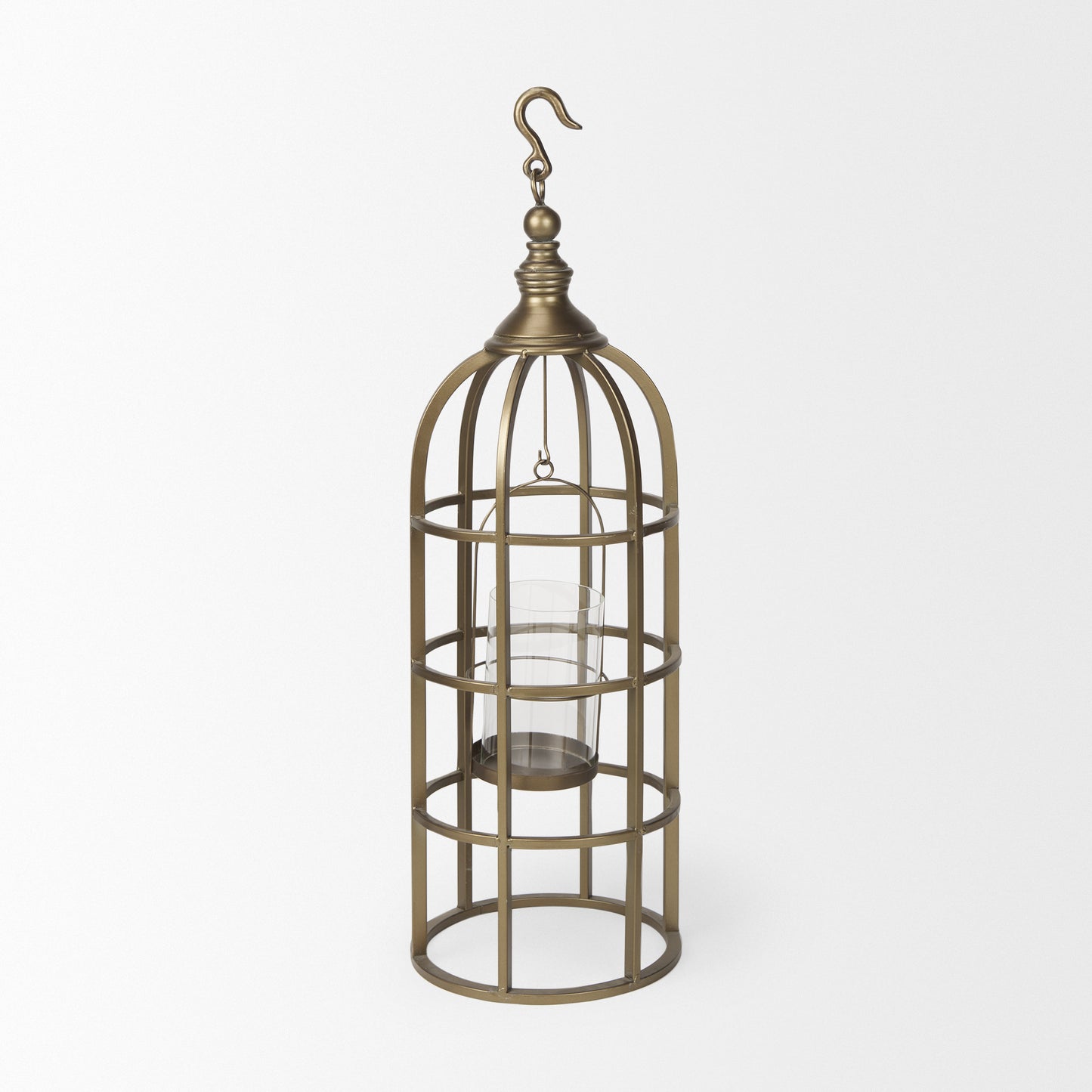 Gerson II Small Cage-Style Gold Metal Candle Holder Lantern