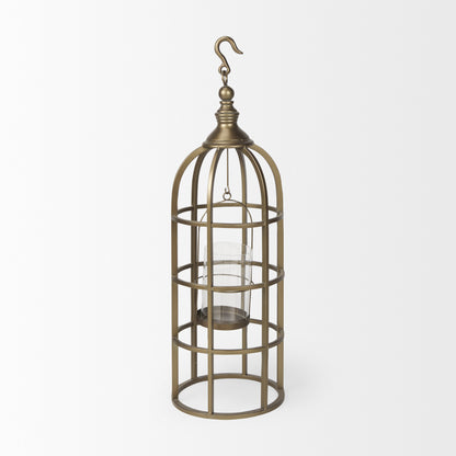 Gerson II Small Cage-Style Gold Metal Candle Holder Lantern