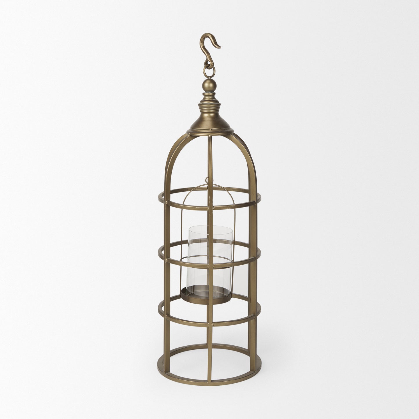 Gerson II Small Cage-Style Gold Metal Candle Holder Lantern