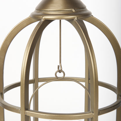 Gerson II Small Cage-Style Gold Metal Candle Holder Lantern
