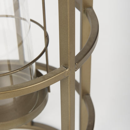 Gerson II Small Cage-Style Gold Metal Candle Holder Lantern