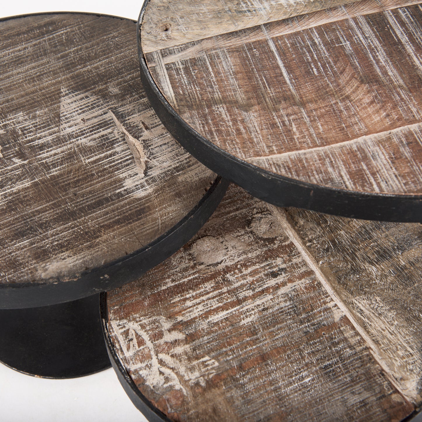 Lorenz (Set of 3) Light Brown Wood W/ Black Metal Base Round Decorative Display Stands