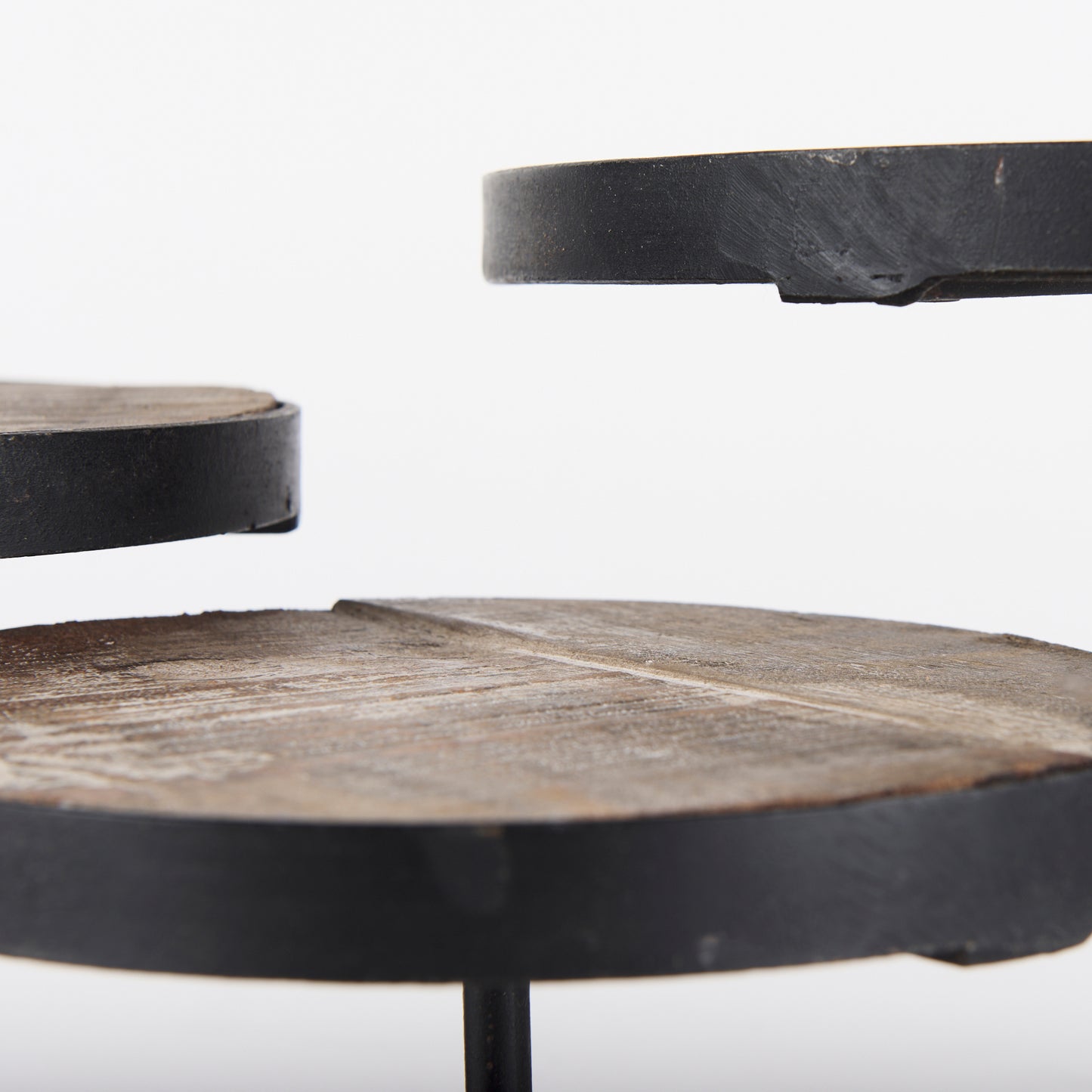 Lorenz (Set of 3) Light Brown Wood W/ Black Metal Base Round Decorative Display Stands