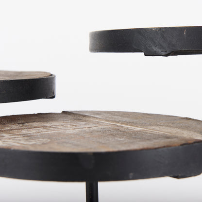 Lorenz (Set of 3) Light Brown Wood W/ Black Metal Base Round Decorative Display Stands