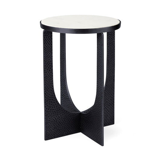 Patrick 23"H White Marble Top w/ Matte Black Metal Accent Table