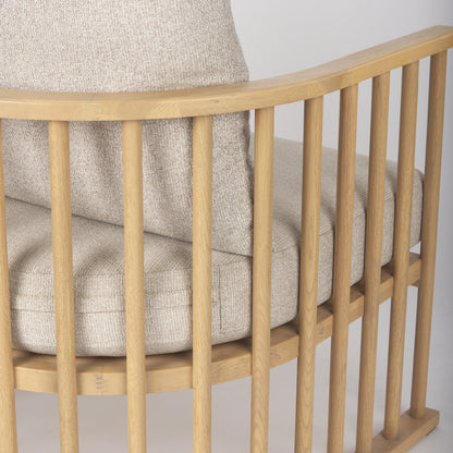 Kopari Beige Fabric W/Light Brown Wood Accent Chair
