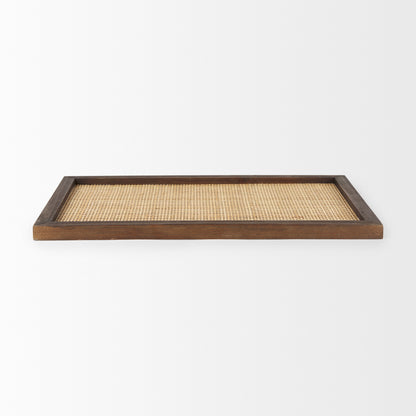 Silas Cane and Medium Brown Wood Rectangular Tray