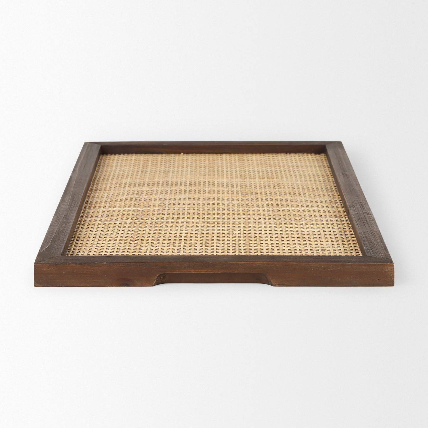 Silas Cane and Medium Brown Wood Rectangular Tray